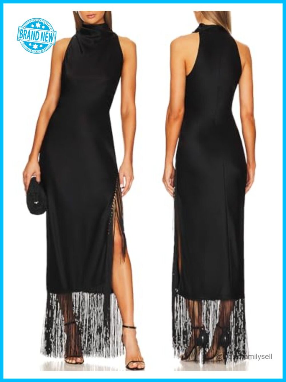 Gatsby Vintage Flapper Maxi Dress Halter Tassel Hem Slit